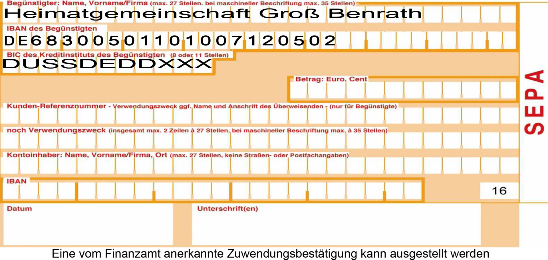 SEPA Überweisungsschein