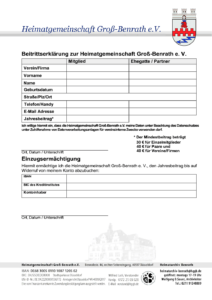 Heimatgemeinschaft Gross Benrath e.V. Mitgliedsantrag